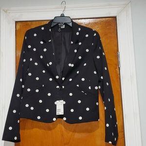 Black & White Polka-dot Blazer With One Button and